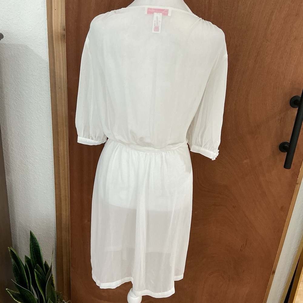 Oscar De La Renta Sheer White Bridal Wrap Size Large 90's Lingerie Robe Boudoir - Picture 8 of 15